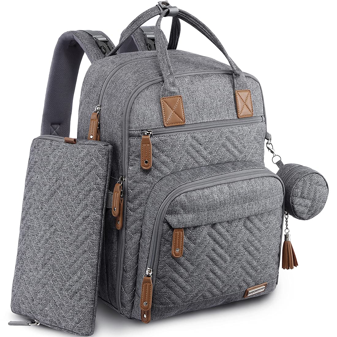 **Iniuniu 4-in-1 Large Unisex Waterproof Diaper Backpack – Baby Travel Bag with Washable Changing Pad, Pacifier Case & Stroller Straps (Gray) – Perfect for Daycare, Travel & On-the-Go Parents**