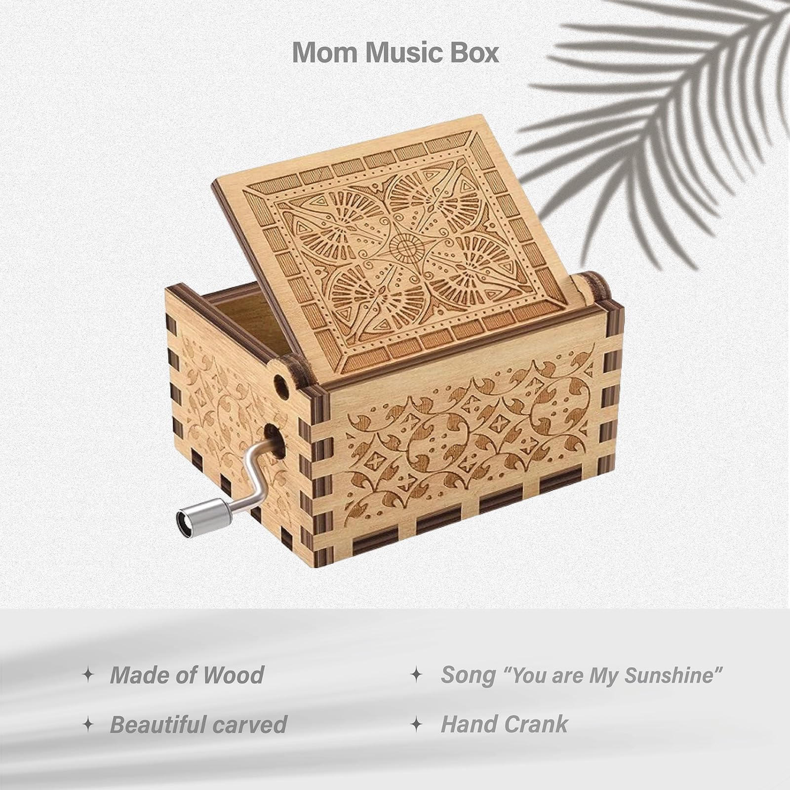 Wooden Music Box for Mom - Hand Crank 'You Are My Sunshine' Musical Gift from Son - Perfect for Birthday, Mother's Day, Christmas & Valentine's - Heartwarming Keepsake Keychain for Special Occasions