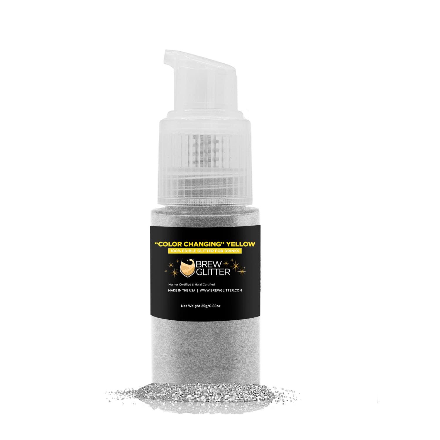 Edible Glitter for Drinks & Cocktails - Yellow Brew Color Changing Food Grade Glitter | 100% Vegan, Gluten & Nut Free | Perfect for Beer, Beverages, Cake Decorating & Party Garnish (25g Spray Pump, Yellow)