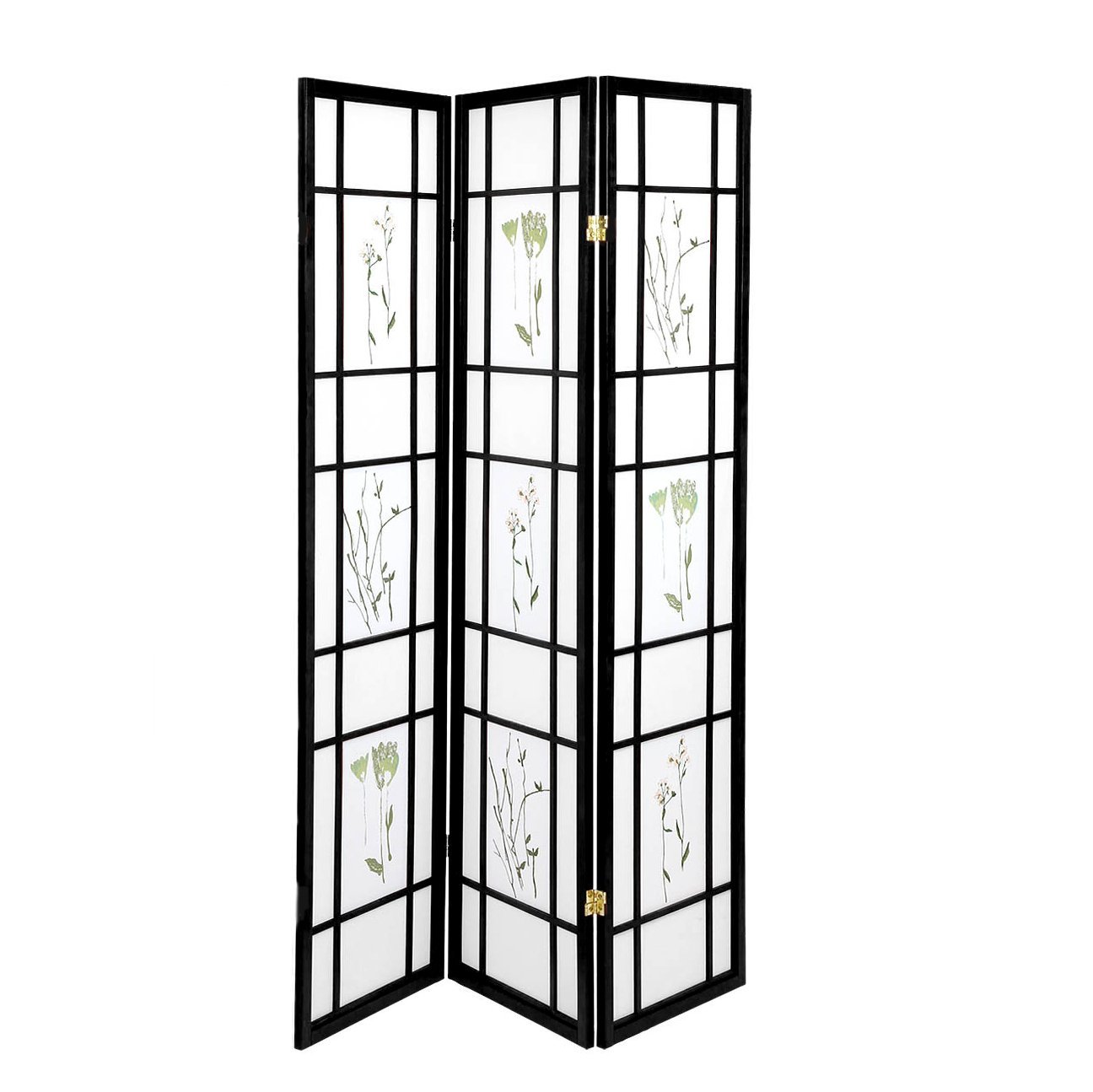 Magshion 3-Panel Flower Shoji Screen Room Divider - Black Hardwood Privacy Partition for Home, Office & Meditation Space | Asian-Inspired Folding Screen for Living Room, Bedroom & Studio Decor