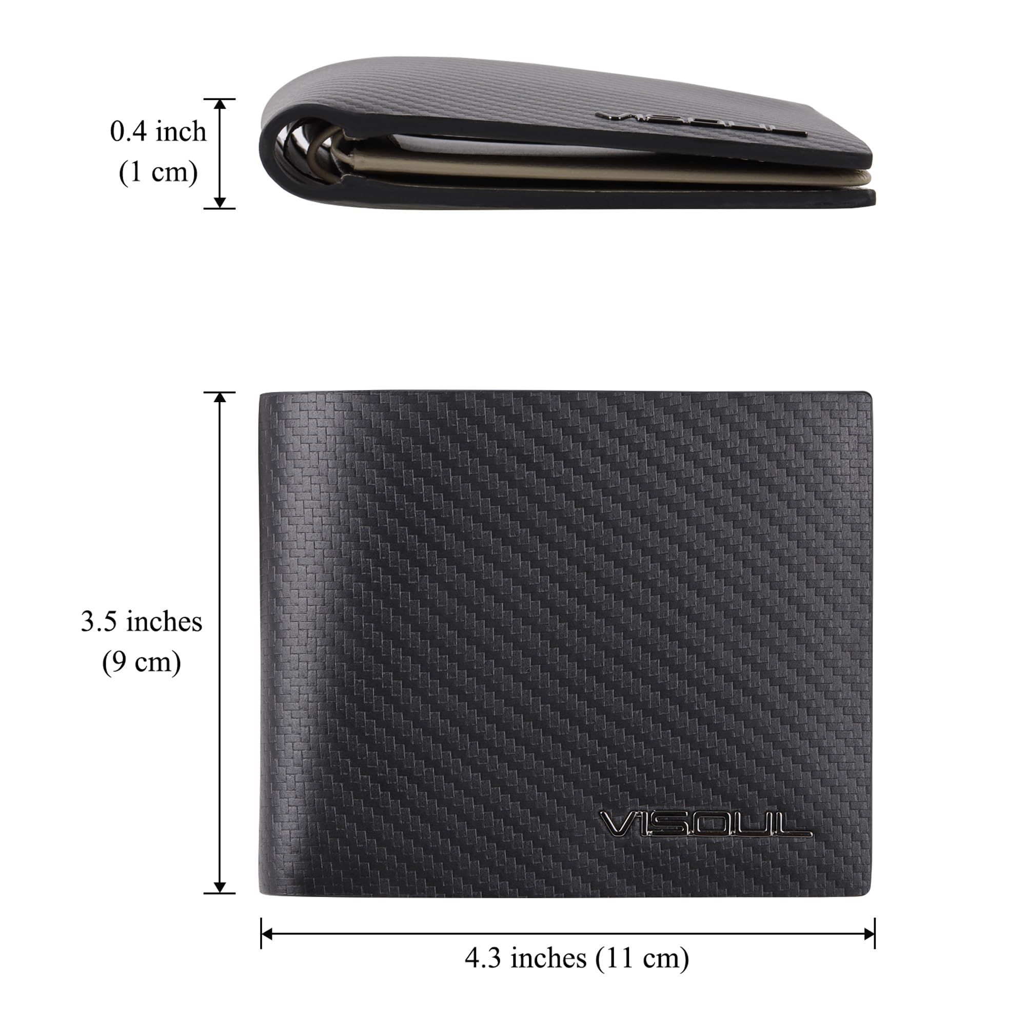 Premium Carbon Fiber Leather Bifold Wallet for Men - RFID Blocking with 2 ID Windows & Money Compartments | Slim Two-Tone Design (Black+Light Gray) | Ideal for Everyday Carry, Business & Travel