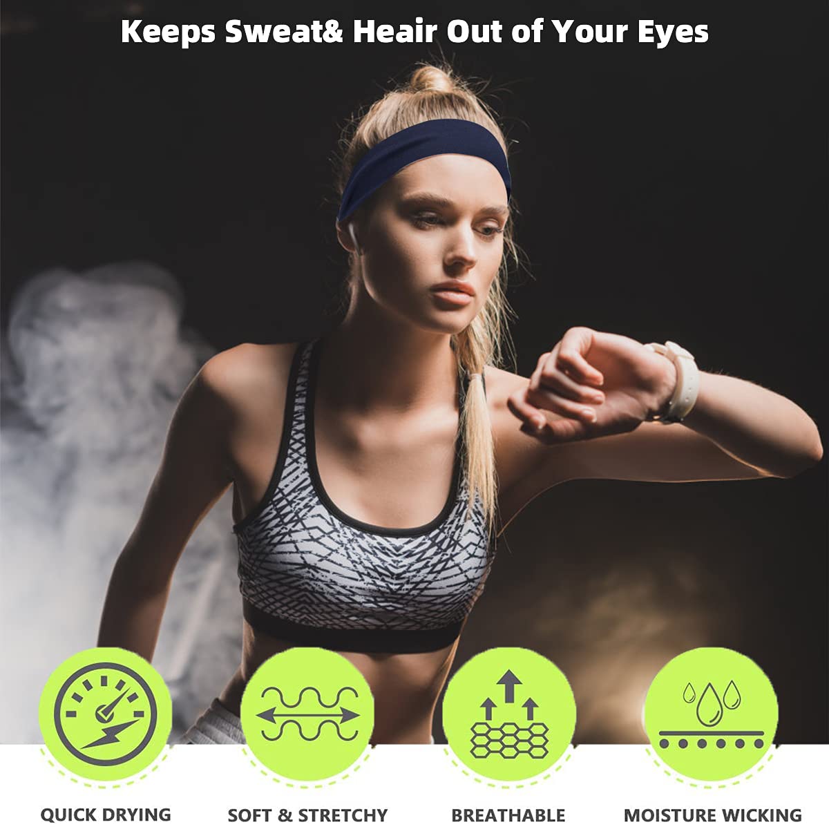 4 Pack Unisex Sports Headbands - Moisture Wicking Workout Head Wraps for Men & Women, Non-Slip Fitness Headbands for Running, Yoga, Gym & Helmet Use | Perfect for Sweat Control During Intense Workouts & Outdoor Activities