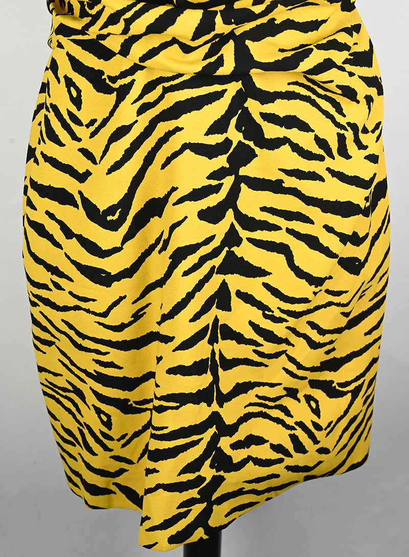 Saint Laurent Yellow and Black Animal Print Dress Size 40 - Perfect for Evening Parties and Special Occasions