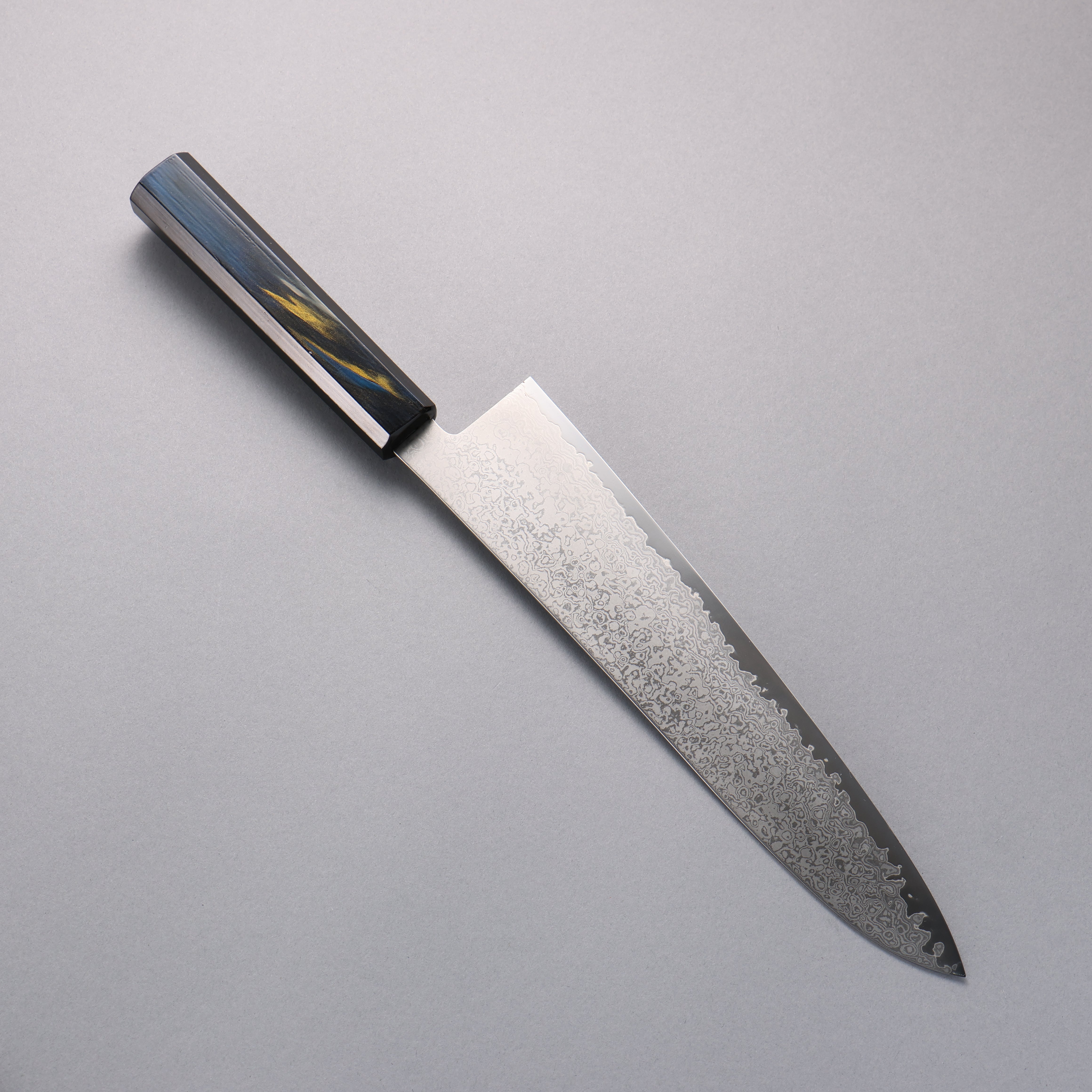 Premium VG10 Damascus Gyuto Japanese Chef Knife 240mm - Dark Blue & Gold Lacquered Handle - Perfect for Sushi, Meat Slicing & Professional Kitchen Use