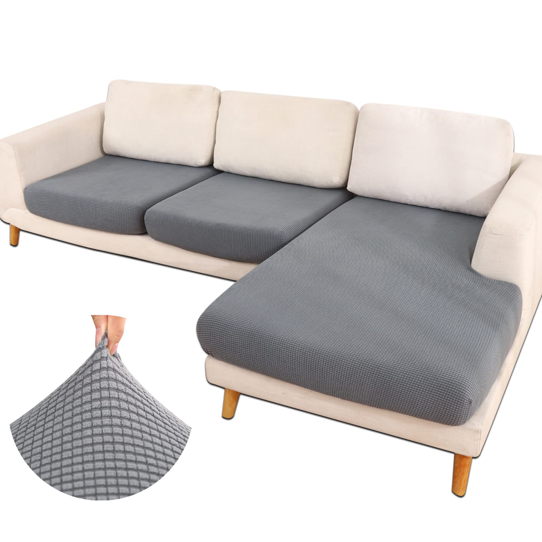 MINJIATEX L-Shaped 3-Piece Stretch Sectional Sofa Cover - Washable Furniture Protector for Pets & Dogs, Fits 2 Seater + Chaise (Grey) - Perfect for Living Room, Family Room & Pet-Friendly Homes