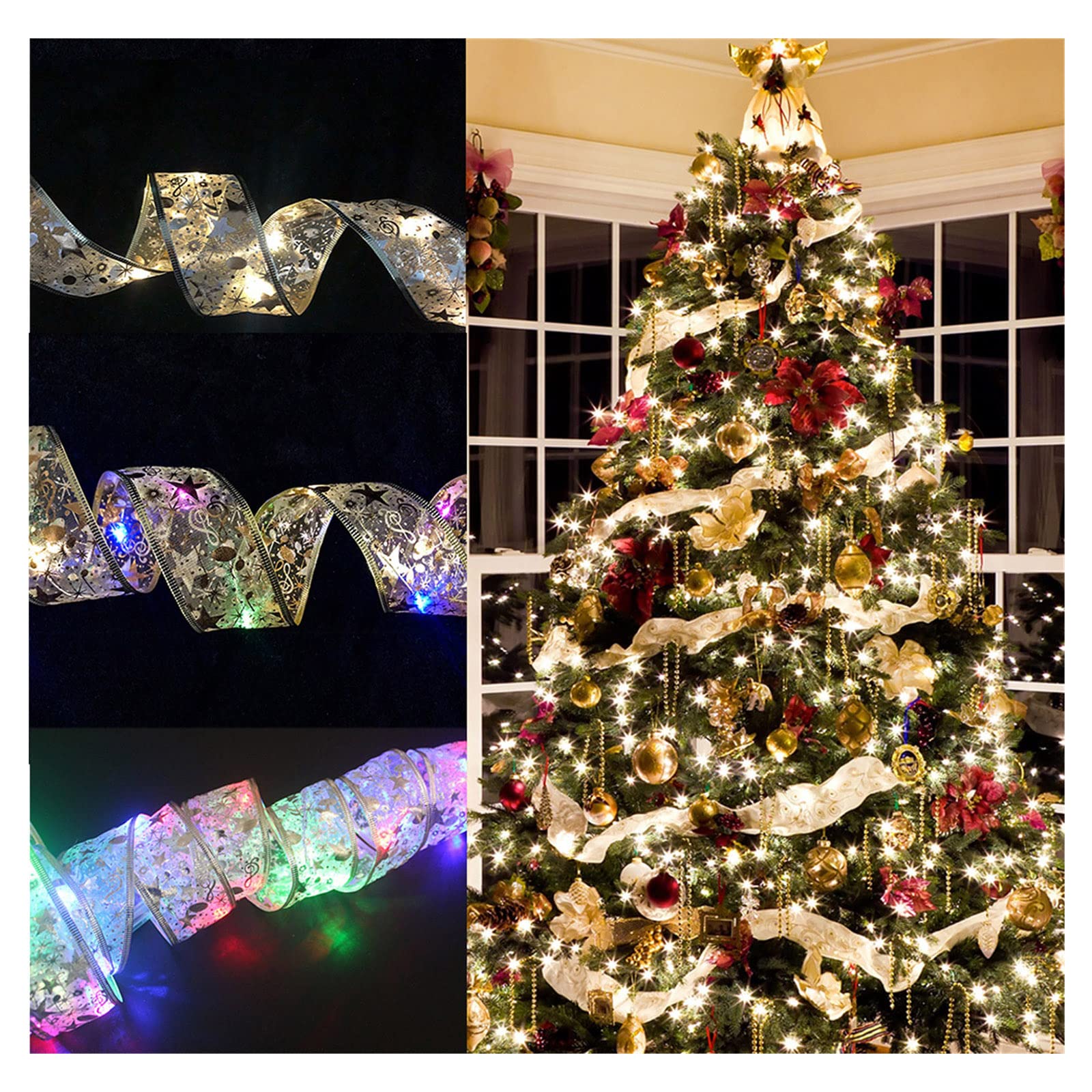 Haiwae 13ft LED Shining Ribbon Fairy Lights - Battery Operated Christmas Tree Lights for Indoor Outdoor Holiday Decorations, DIY Lace Bow Xmas Decor (Blue) | Perfect for Christmas Tree, Wedding, Party, Garden & Home Decoration