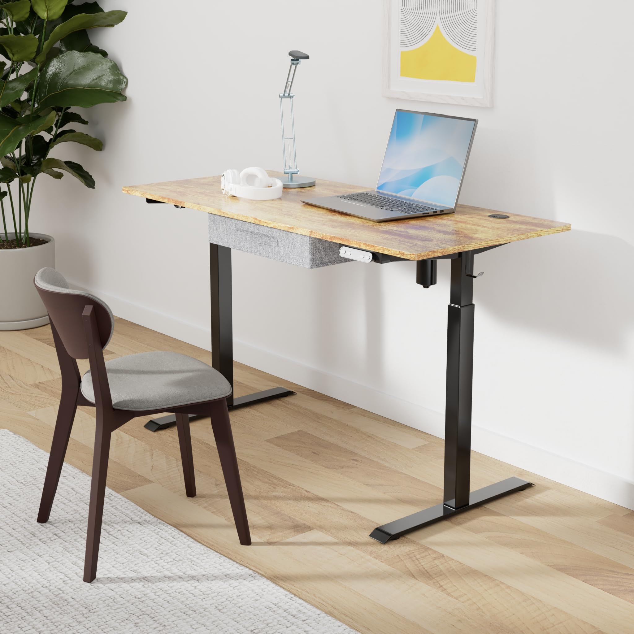 BANTI 55x24 Inches Adjustable Height Electric Standing Desk with Drawers - Black Frame & Rustic Brown Top - Sit Stand Home Office Desk for Ergonomic Workspace, Gaming Setup, and Remote Work Station