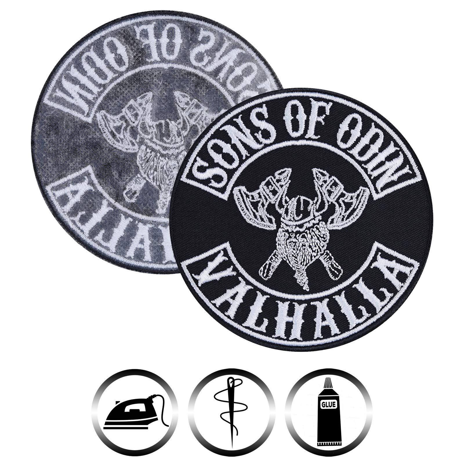 Sons of Odin Valhalla Iron-On & Sew-On Viking Patches for Bikers, Motorcycle Riders, Jackets & Jeans | 3.54x3.54 Inch Embroidered Applique | Perfect for Motorcycle Gear, Viking Costumes & DIY Crafts