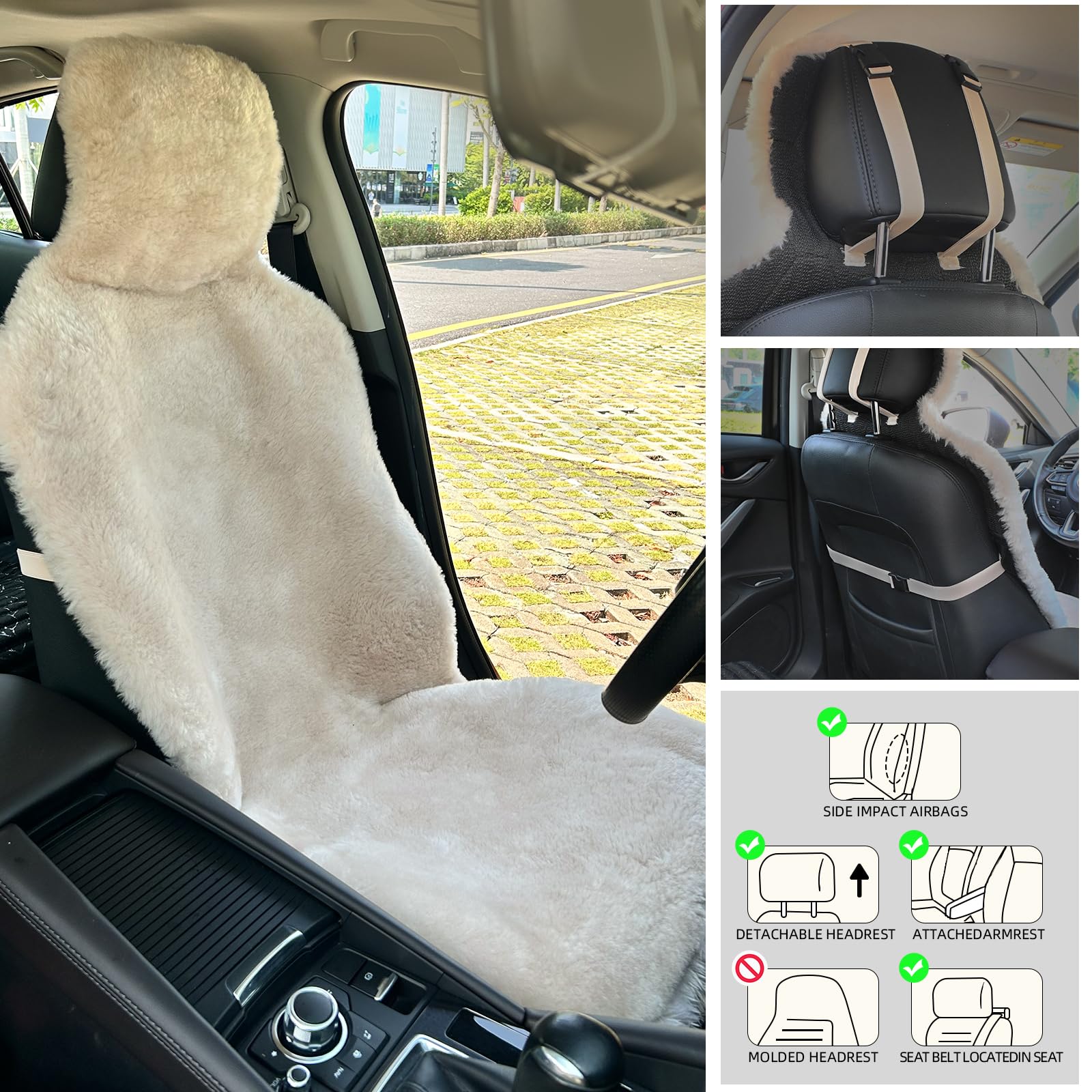 Premium Genuine Australian Merino Wool Car Seat Covers - Luxury Breathable Super Soft Sheepskin for SUVs, Trucks & Sedans | Universal Fit | All-Season Comfort for Road Trips & Daily Commute