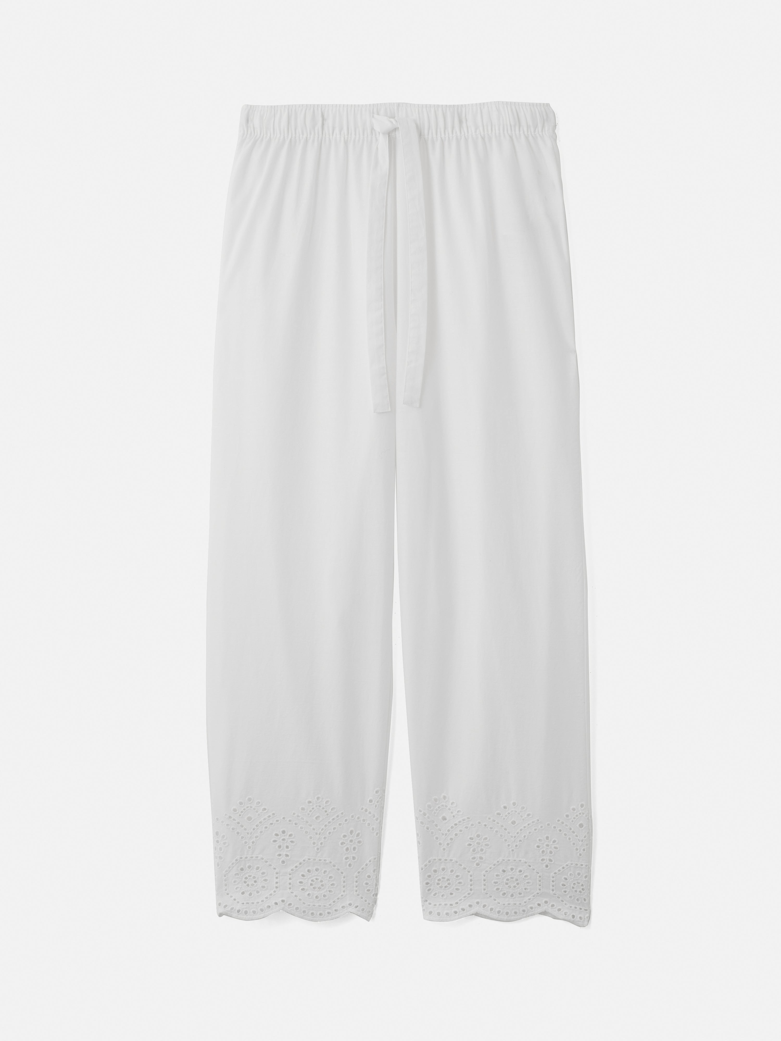 Broderie Anglaise Cropped Pajama Pants | White Cotton Sleepwear for Women | Perfect for Summer Nights & Lounge Wear