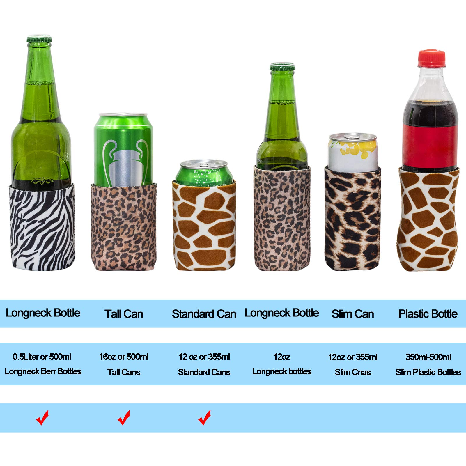 Carol Velvet Neoprene Beer & Soda Can Cooler Sleeves (3-Pack) - Insulated Beverage Bottle Covers for Cold Drinks | Perfect for BBQ, Bachelor Parties, Weddings & Outdoor Events (Cheetah, Giraffe, Zebra Print)