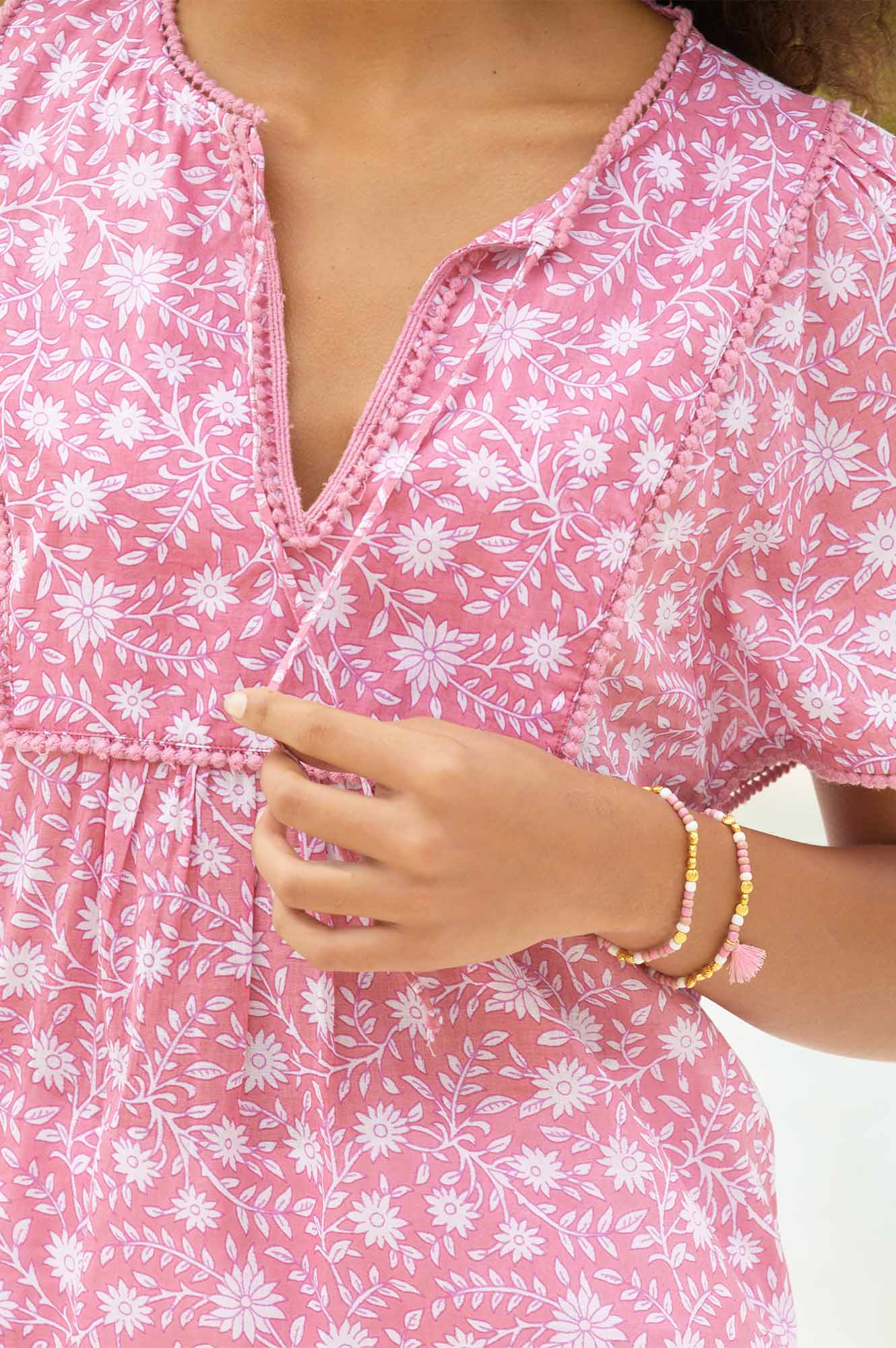 Kezhia Women's Blouse - Soft Pink & White Floral Print Top for Casual Wear & Office Outfits | Elegant & Comfortable
