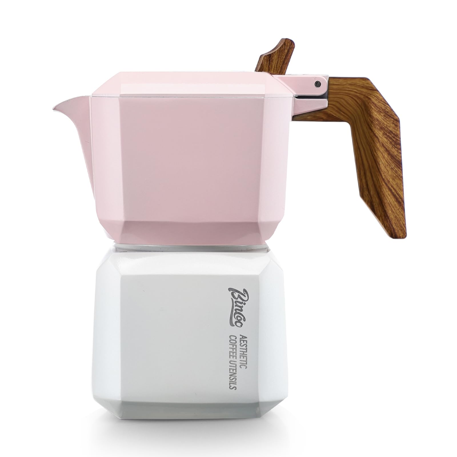 Bincoo 2-Cup Stovetop Espresso Maker - Italian Moka Coffee Pot with Double Valve & Filter Paper, 120ML/4oz (Pink-White) - Perfect for Home Brewing, Camping & Gifts
