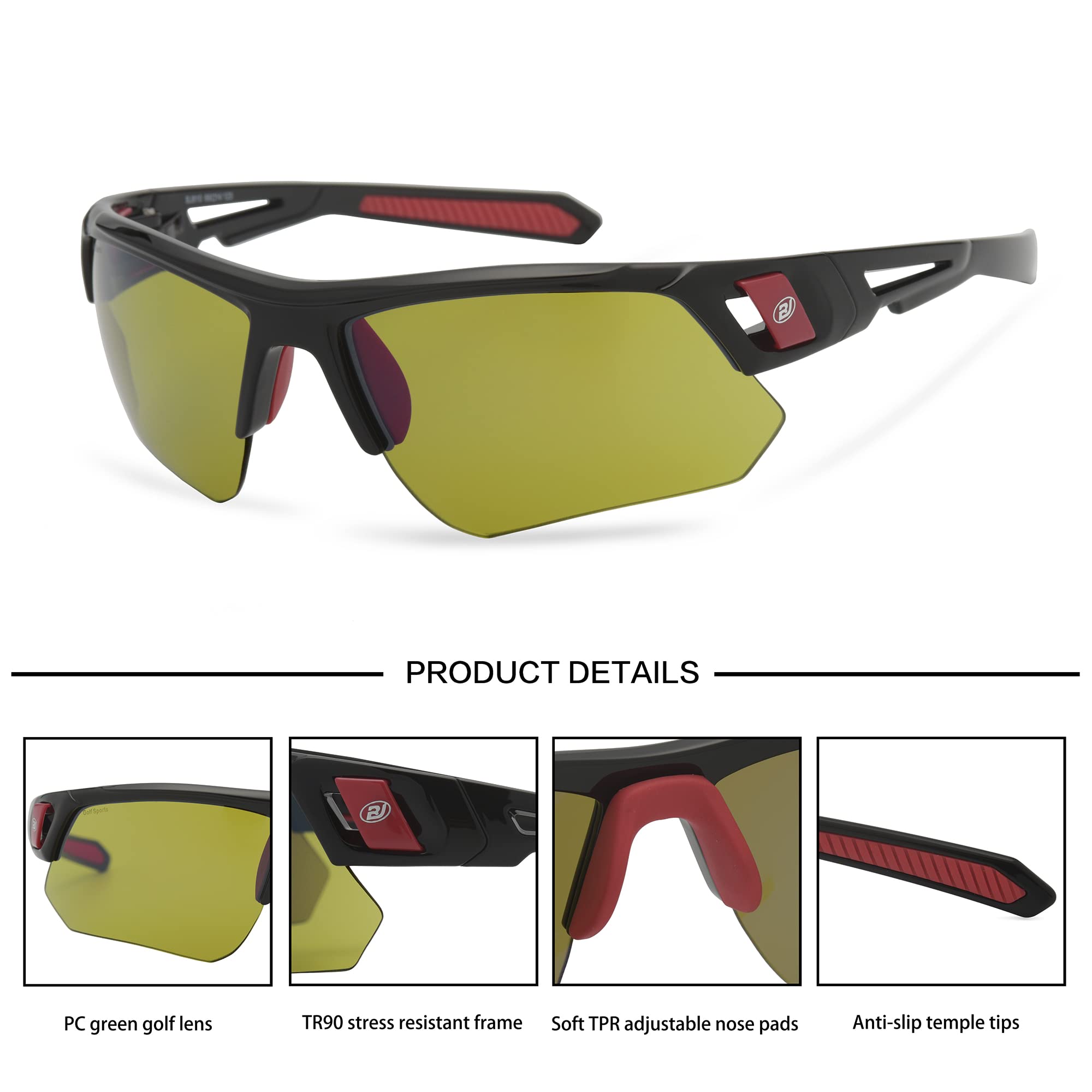 BLAITEJUS Golf Sunglasses for Men & Women - UV400 Protection Wrap Sports Sunglasses with Semi-Rimless Design - Perfect for Golfing, Running, Cycling & Outdoor Activities