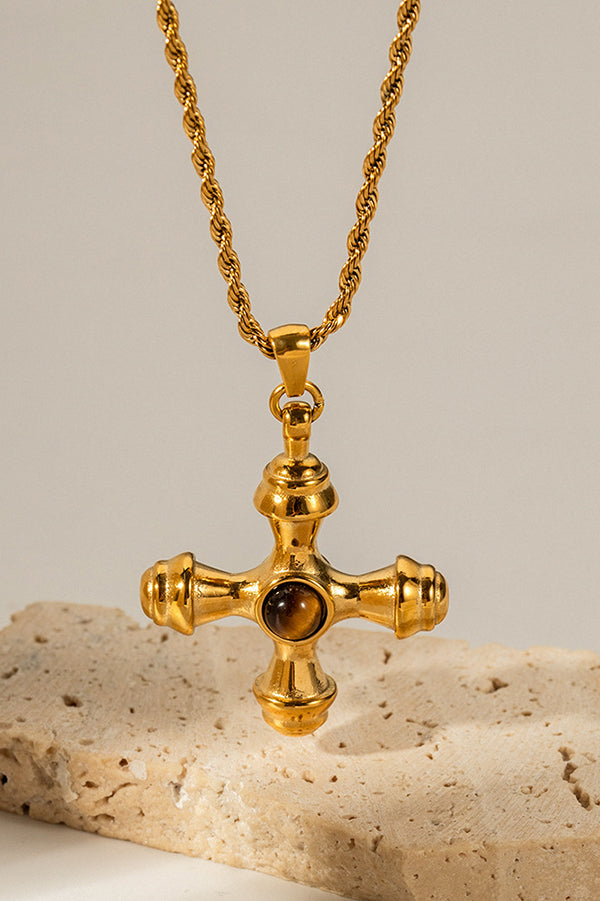 Stainless Steel Tiger Eye Cross Pendant Necklace for Men & Women - Spiritual Protection Jewelry Gift for Christmas, Birthday, Baptism - Elegant Unisex Gothic Necklace for Everyday Wear