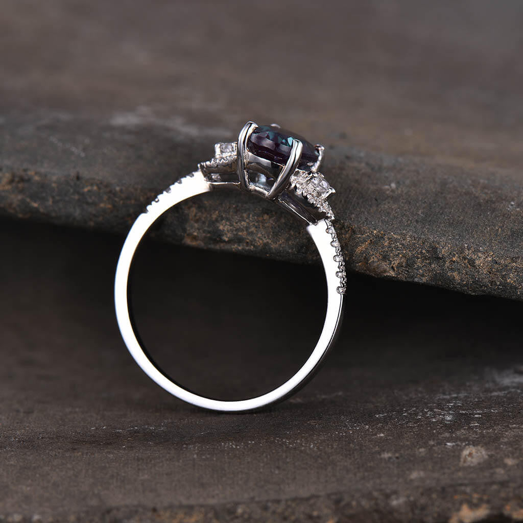 Cluster Three Stone Color Changing Lab Alexandrite Engagement Ring for Women – Perfect for Proposals, Weddings & Anniversary Gifts