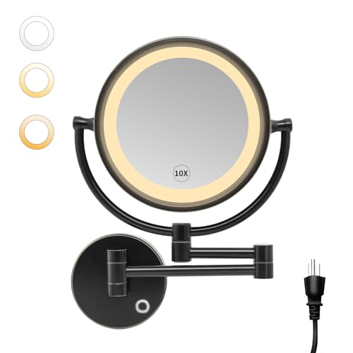 GURUN 8.5 Inch 3-Tone Dimmable LED Vanity Mirror with 10X Magnification - Touch Control Double Sided Makeup Mirror for Bathroom & Dressing Room (Oil-Rubbed Bronze) - Perfect for Makeup Application, Skincare Routine, and Eyebrow Grooming