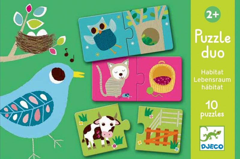 Duo Habitat Set - 20pc Toddler Puzzle by Djeco | Educational Animal Matching Game for Kids Ages 2-4 | Perfect for Preschool Learning & Family Game Night