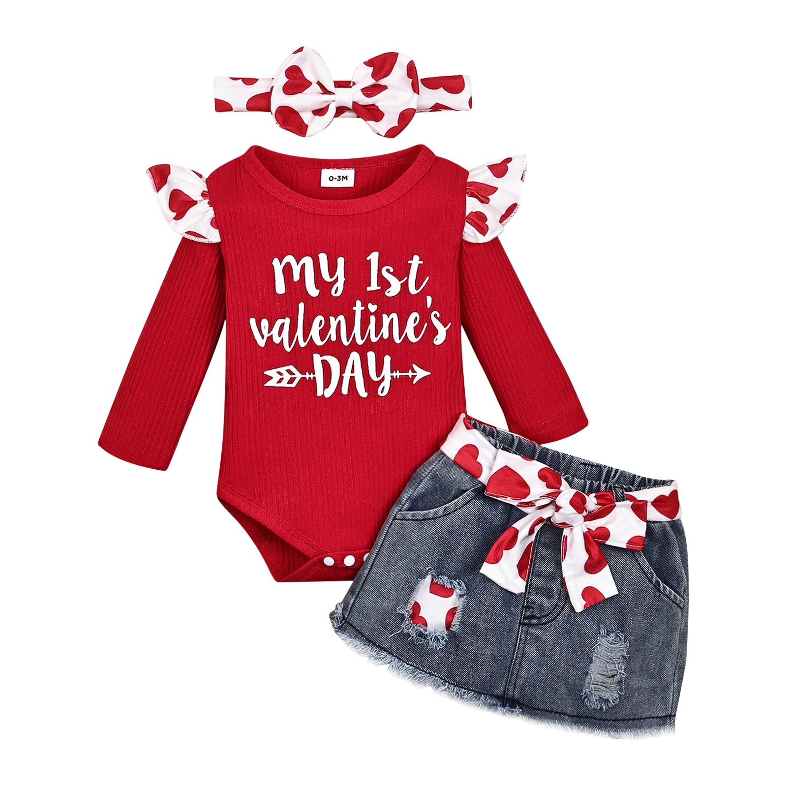 Valentine's Day Outfit for Baby Girls 0-18 Months - Cute Denim Skirt Set | Perfect for Valentine's Photos, Parties & Special Occasions