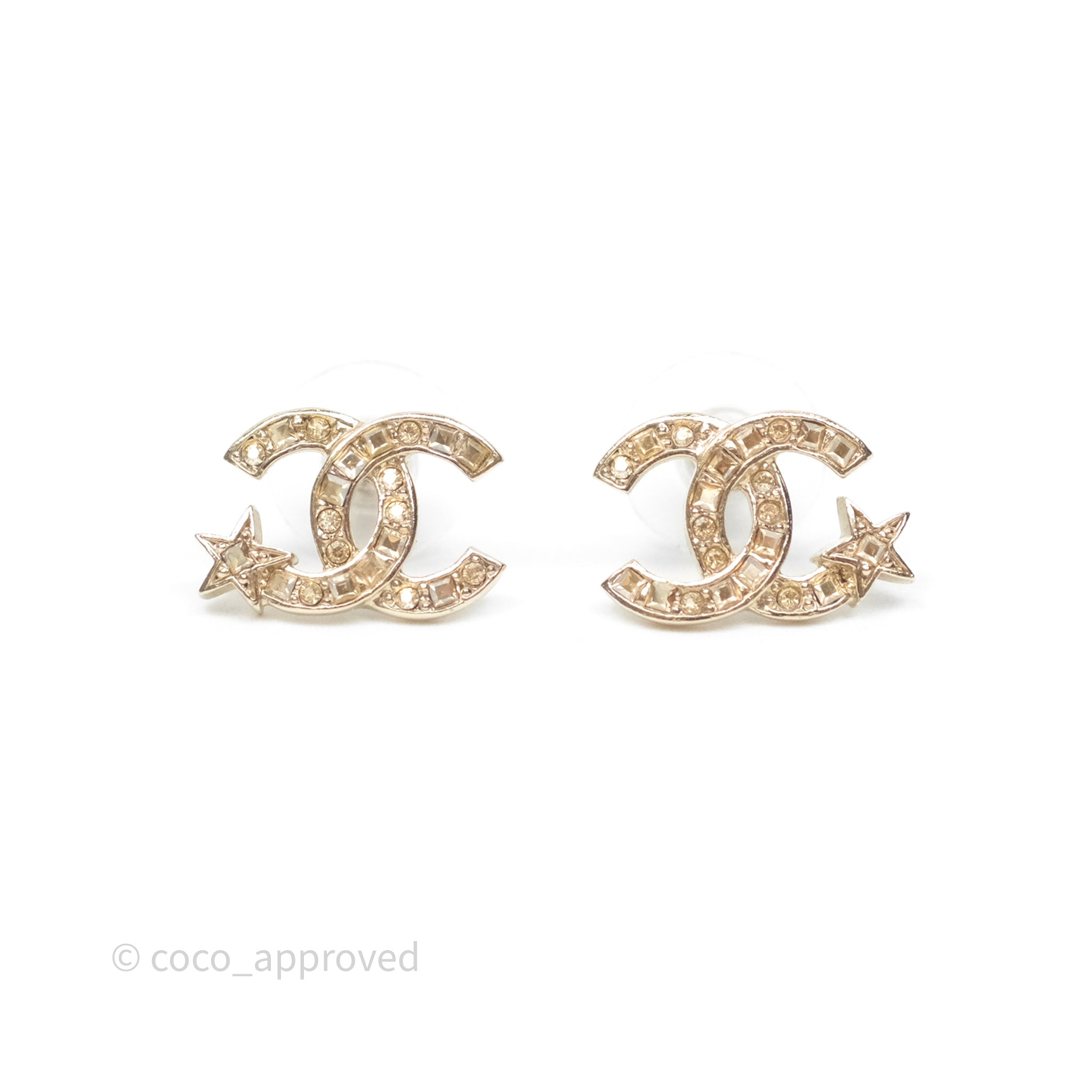 Chanel CC Crystal Star Earrings in Gold Tone - 21S Collection | Luxury Fashion Jewelry for Women, Perfect for Parties, Weddings & Special Occasions