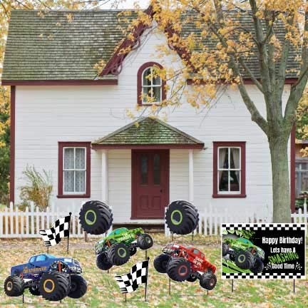 Monster Truck Birthday Party Supplies Set - 16 Stakes for Yard Decorations | Perfect for Kids' Birthday Parties, Outdoor Events & Themed Celebrations