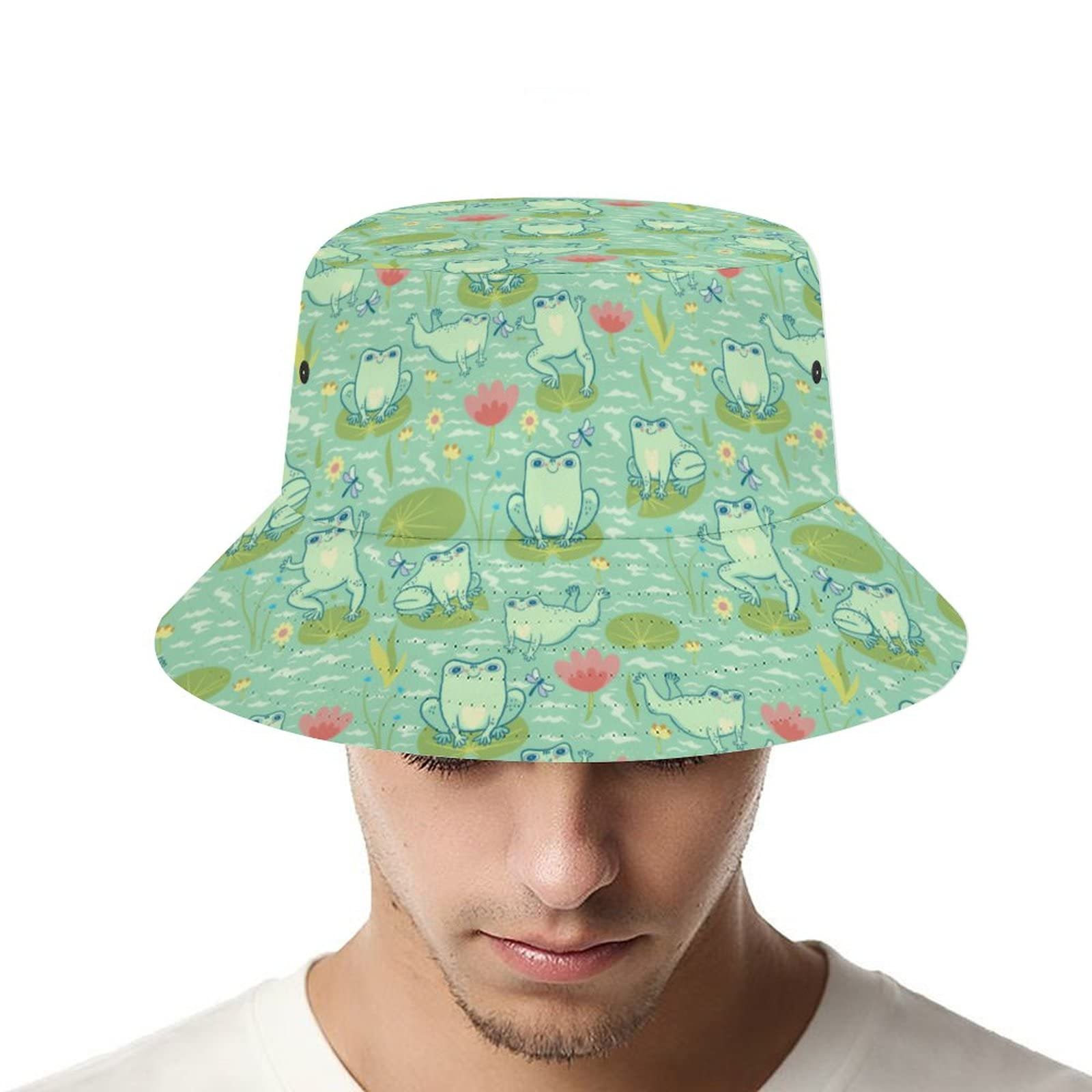 Stylish Kawaii Frog Bucket Hat for Women & Men - Summer Beach Fisherman Sun Hat for Outdoor Travel, Hiking & Casual Wear - Unisex Adjustable UV Protection Cap