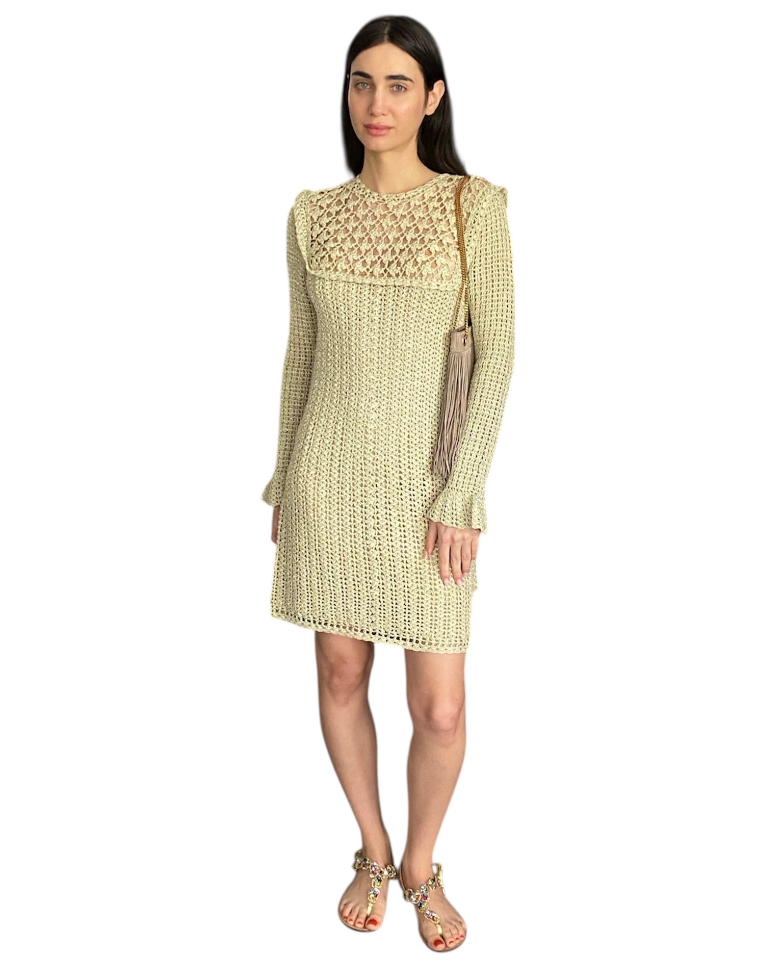 Doen Videya Crochet Knit Dress for Women - Elegant Boho Summer Maxi Dress with Floral Lace Trim - Perfect for Beach Vacations, Music Festivals and Date Nights