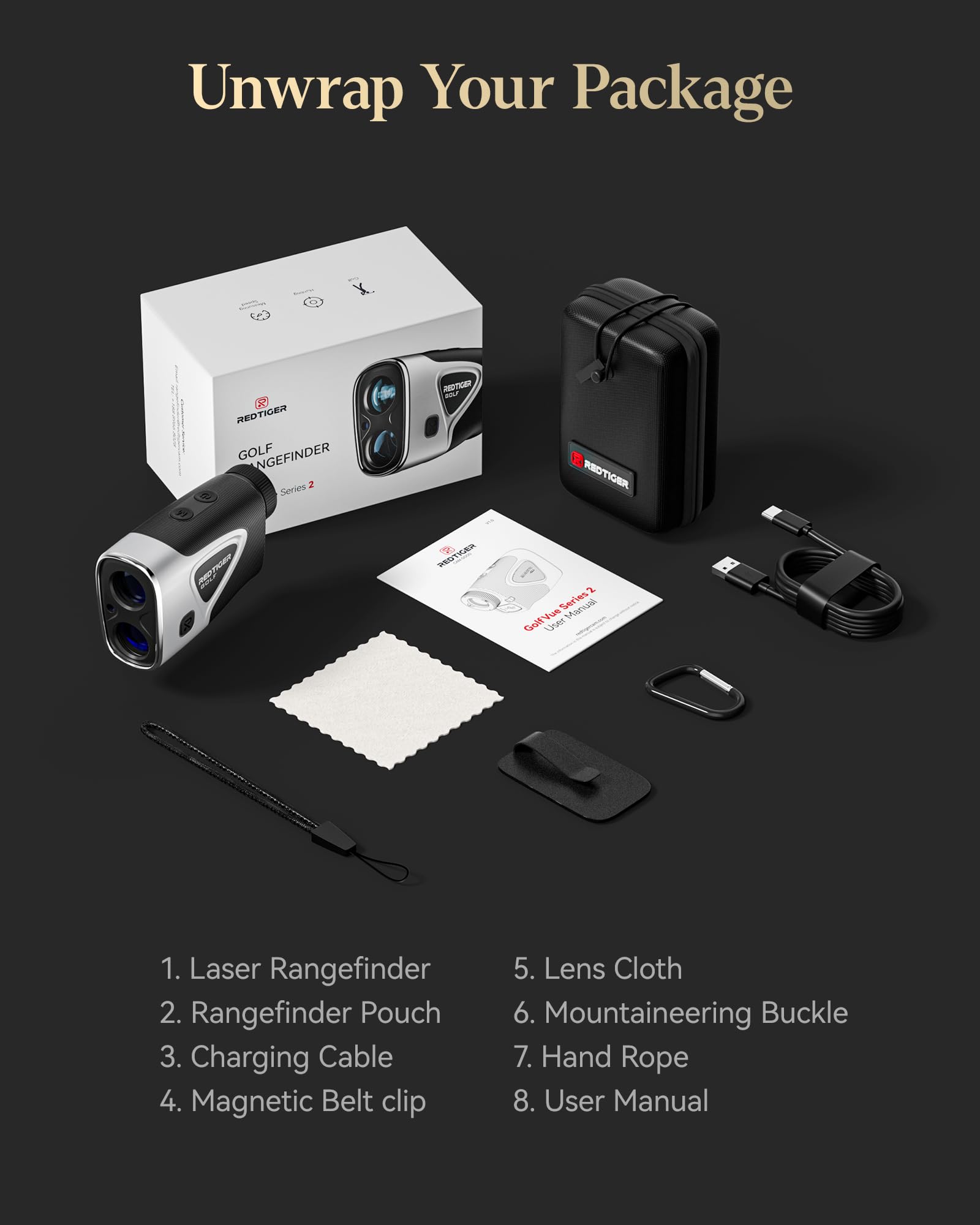 REDTIGER Golf Rangefinder 1200 Yards with Slope, Flag Lock & Vibration - 7X Magnification Laser Range Finder with Light-Adaptive Display, Rechargeable Battery & Magnetic Mount - GolfVue Series 2 for Golfers & Hunting Enthusiasts