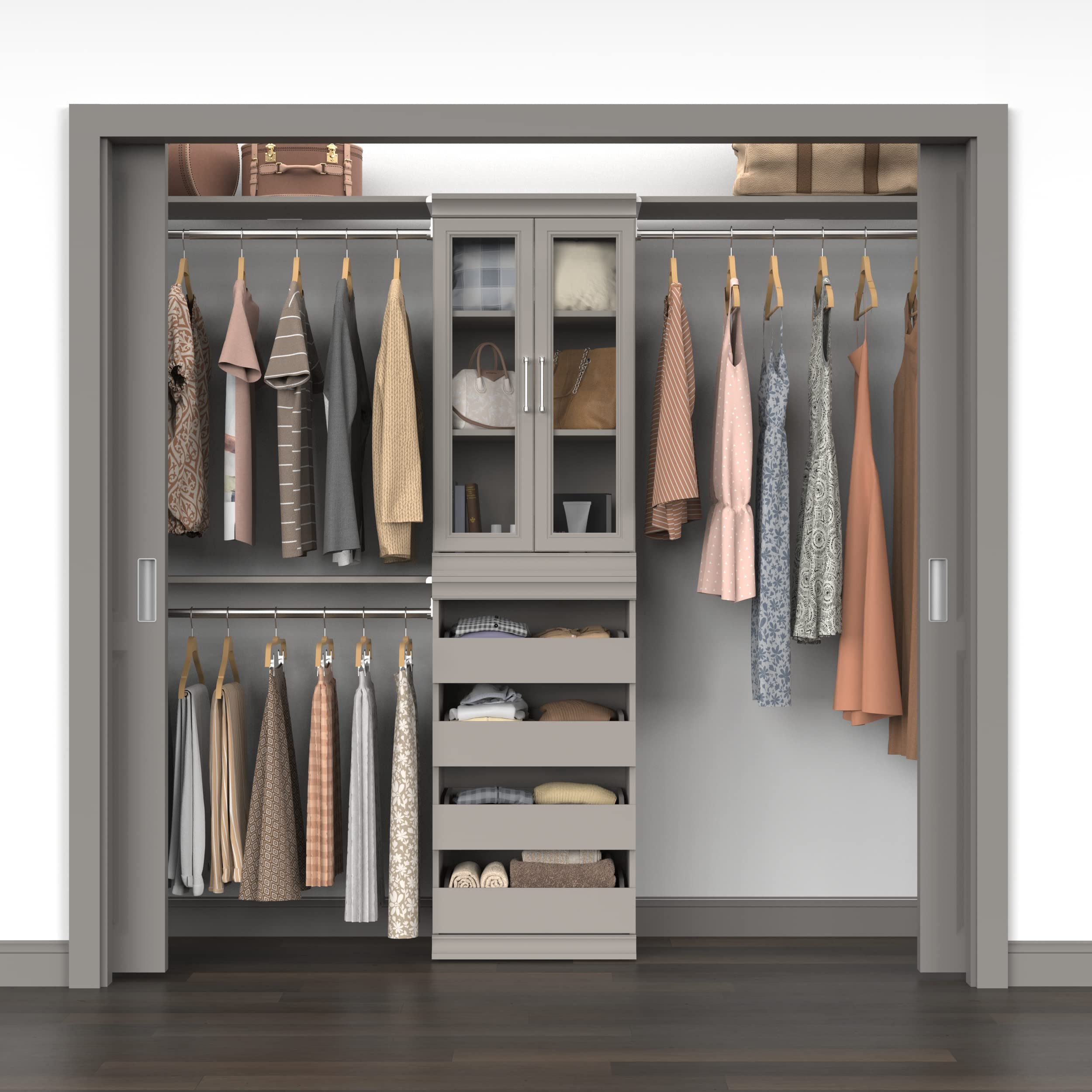 ClosetMaid Modular Storage Pair Set with 2 Glass Pane Doors - Wood Closet Organizer in Shaker Style, Taupe | Add-On Accessory for Shelf Units | Perfect for Bedroom, Closet & Home Organization