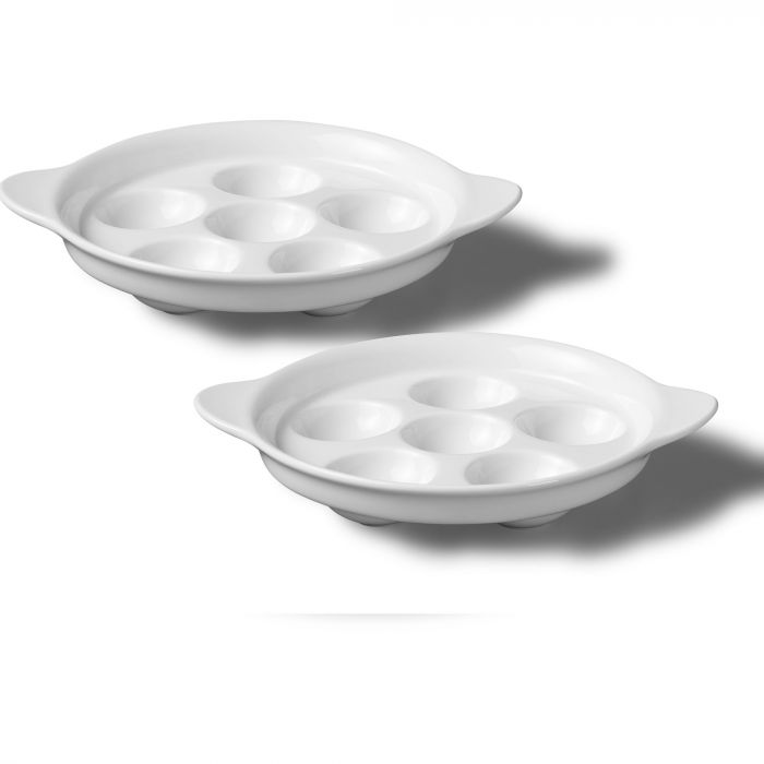 Premium Set of 2 French Escargot Baking Dishes - Oven Safe Porcelain Snail Plates for Elegant Appetizers & Dinner Parties