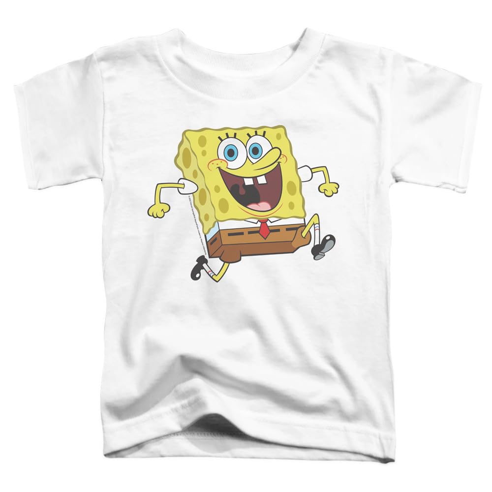 Popfunk Spongebob Happy Running Graphic T-Shirt for Toddler Boys & Girls - Soft Cotton Kids Tee for Playdates, Birthday Parties & Casual Wear