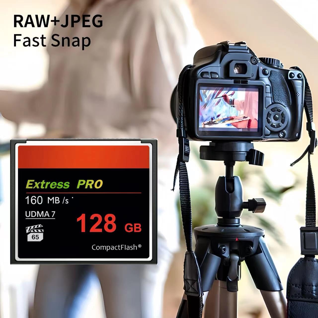 128GB CompactFlash Card - UDMA 160MB/s High-Speed CF Memory Card for DSLR & Professional Cameras - Perfect for 4K Video Recording & Burst Mode Photography