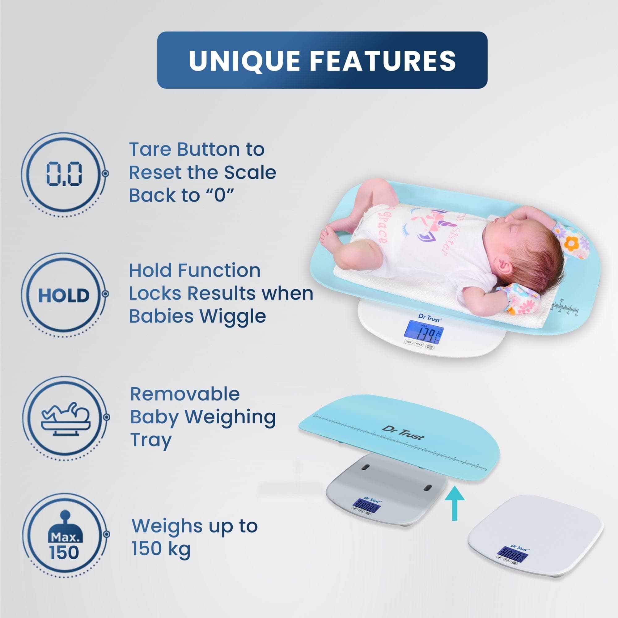 Dr Trust USA Growbuddy Digital Baby Infant Toddler & Adult Weight Scale - Accurate 510lb Capacity for Home, Clinic & Gym Use