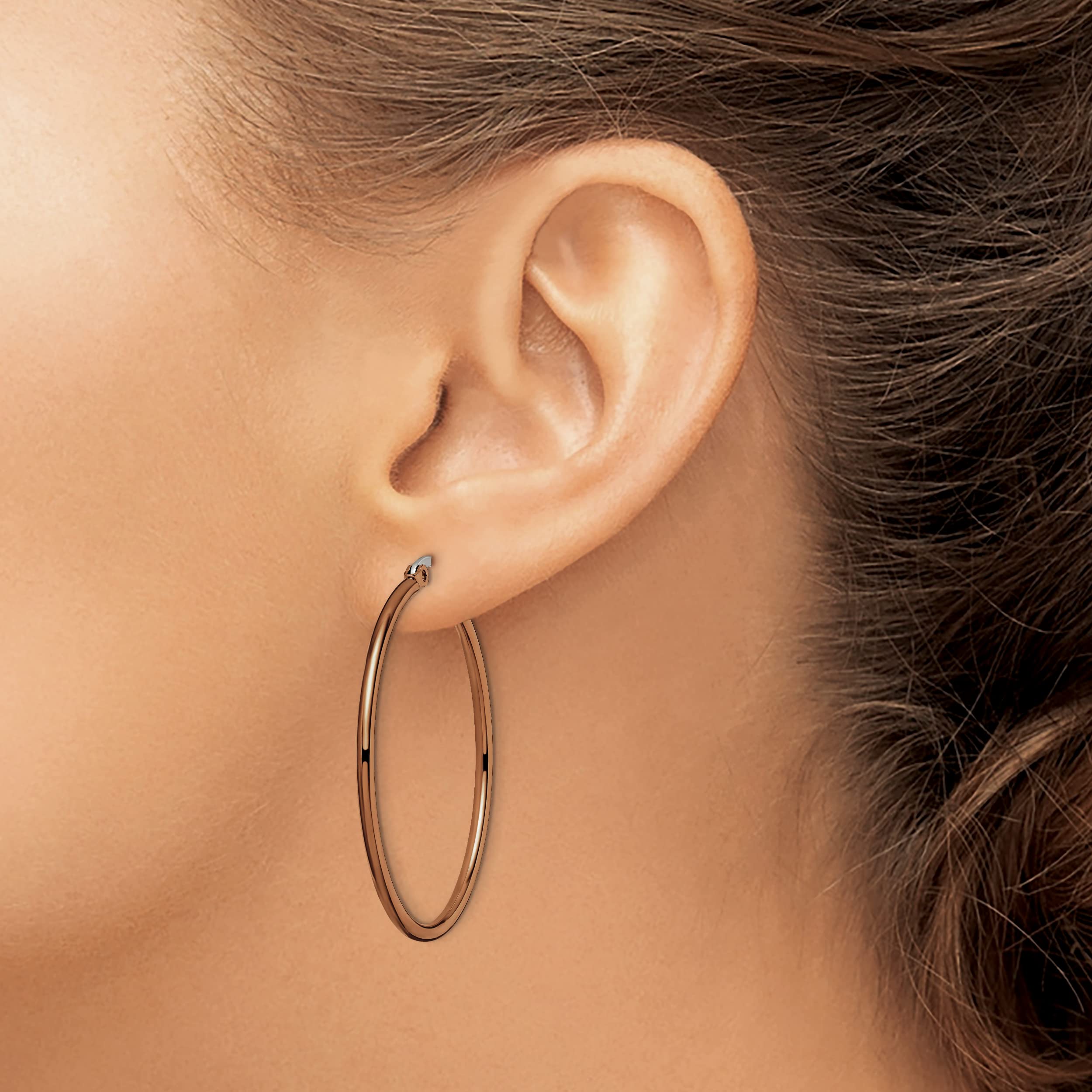 Stainless Steel Brown 40mm 2mm Large Medium Hoop Earrings for Women - Hypoallergenic Durable Fashion Jewelry - Perfect for Everyday Wear, Parties & Gifts