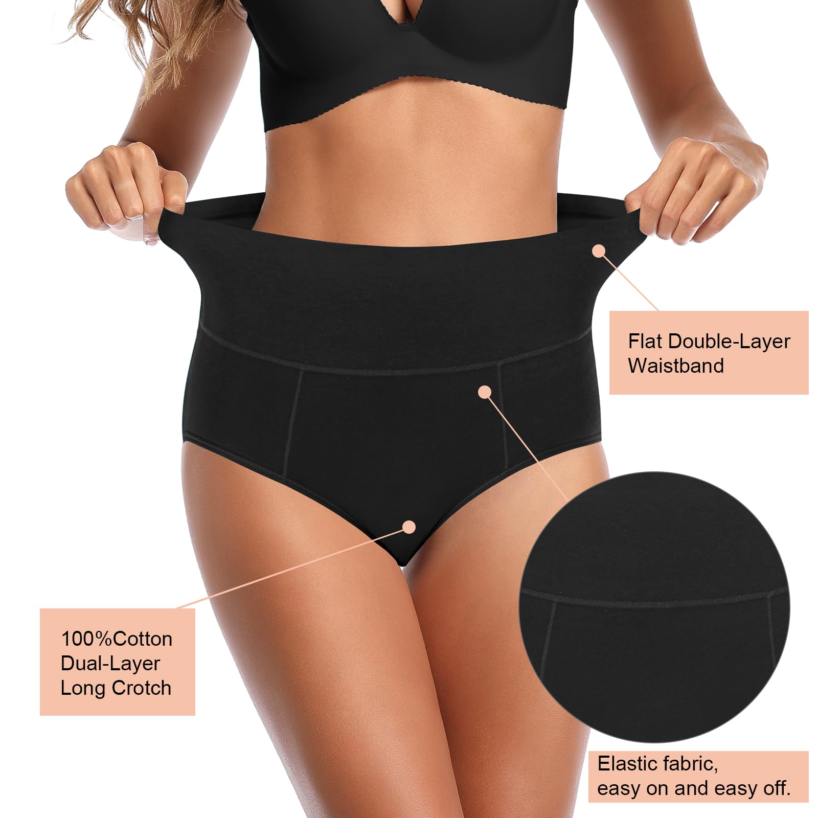 UMMISS Women's Cotton High Waisted Underwear - Tummy Control Panties for Plus Size, Full Coverage Ladies Briefs - Comfortable for Everyday Wear, Workout & Sleep