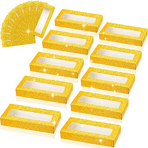 50 Pieces Empty Eyelash Case Boxes - Glitter Cardboard Lash Packaging Storage for False Eyelashes (Gold) | Perfect for Salon, Makeup Artists & Home Organization