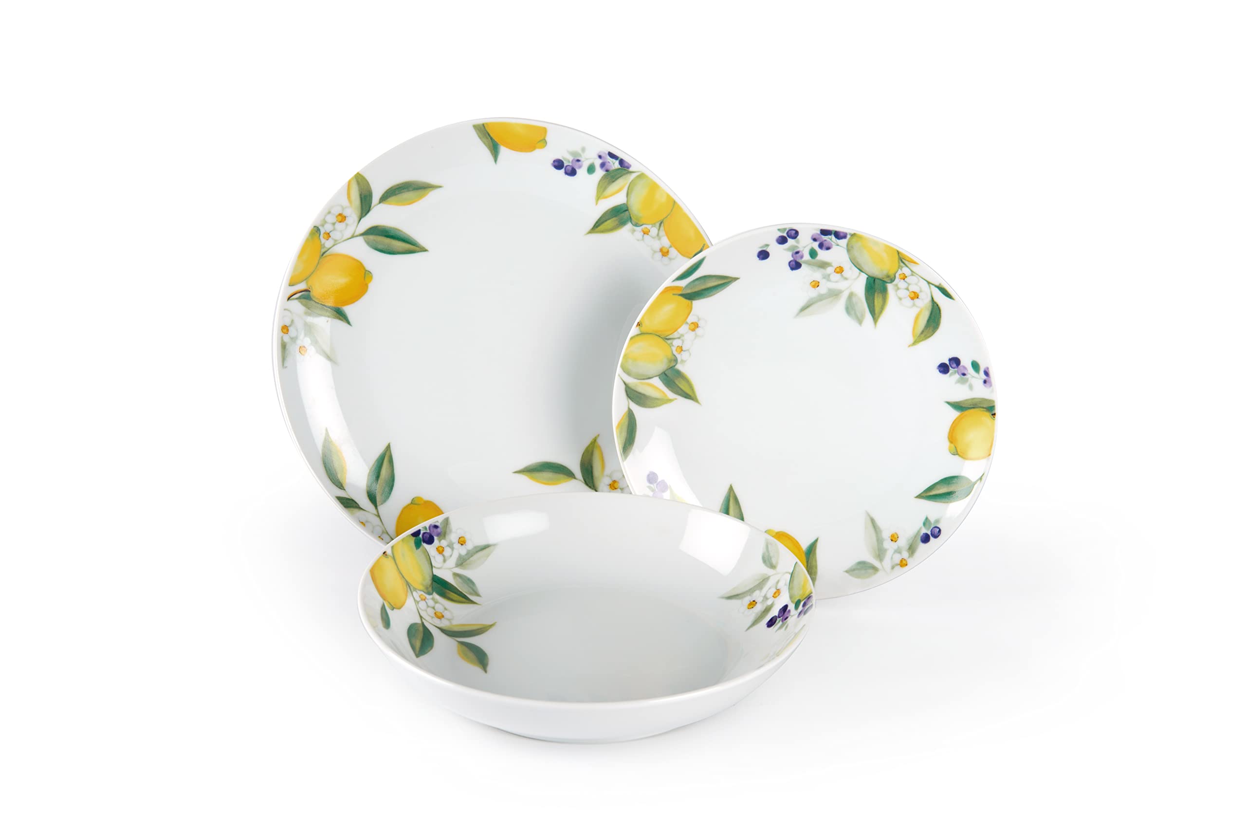 Excelsa 18-Piece Lemon Tableware Set, Porcelain Dinnerware in White & Lemon Print – Perfect for Summer Dining, Kitchen Decor, and Gift Giving