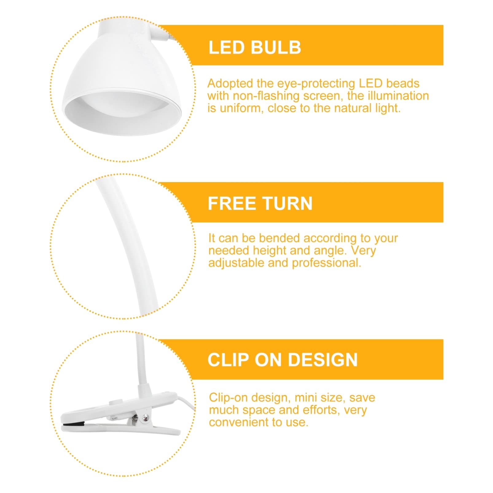 Uonlytech Adjustable Gooseneck Clip-On Reading Light - Eye Protection Desk Lamp for Office, Study, Bedside, Headboard & Video Conference - Perfect for Books, Laptops & Nighttime Reading