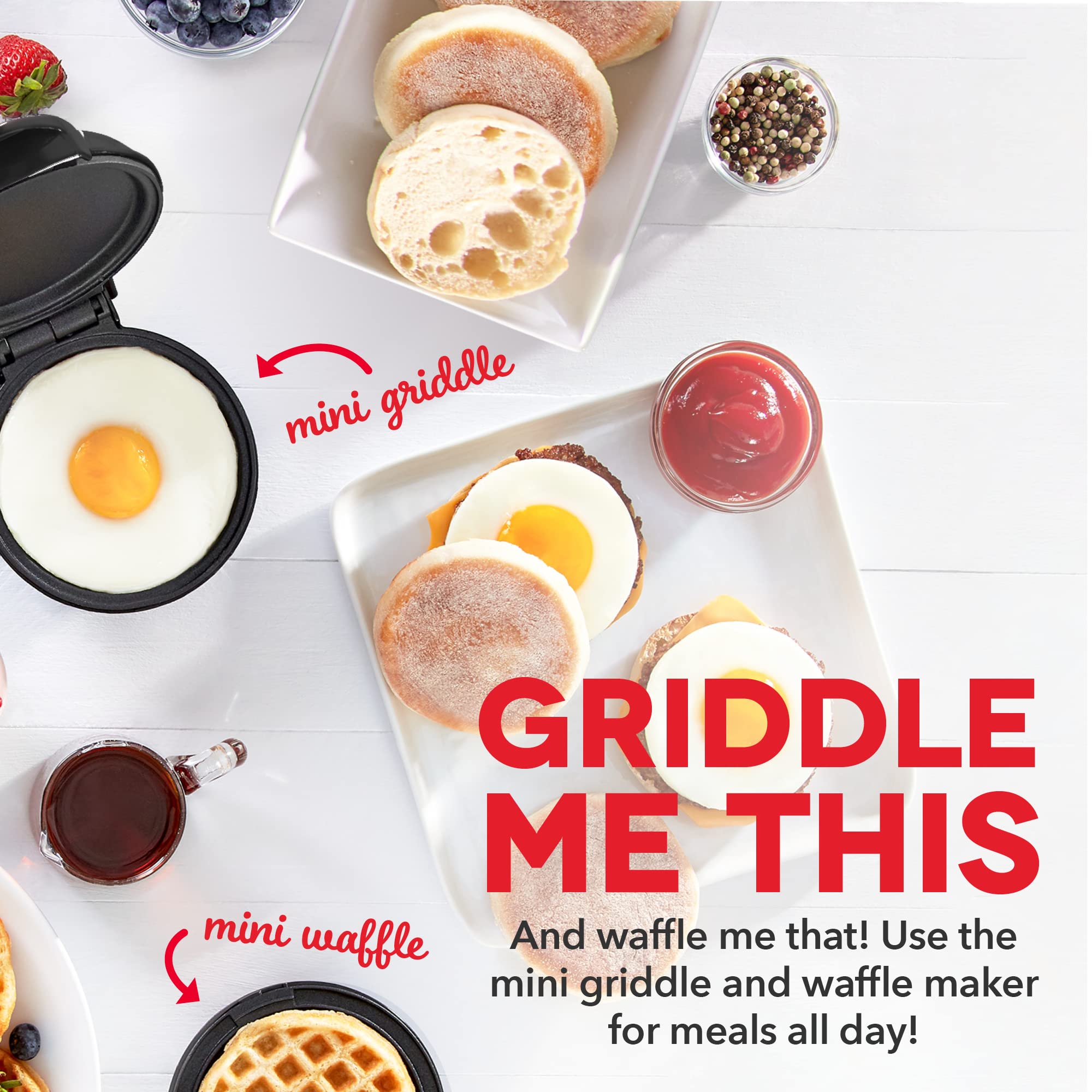 DASH Mini Waffle Maker and Griddle Set - 2-in-1 Breakfast Appliance for Waffles, Pancakes & More - Perfect for Small Kitchens, Dorms & Camping - Black