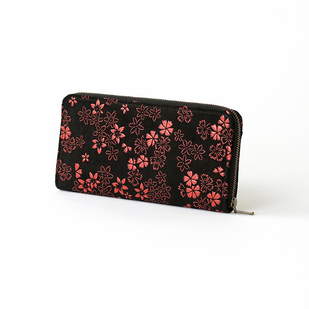 Premium Japanese Deerskin Leather Wallet with Urushi Lacquer - Cherry Blossom & Gray Black U-Zip Design | Handcrafted in Japan | Perfect for Everyday Use & Luxury Gifting