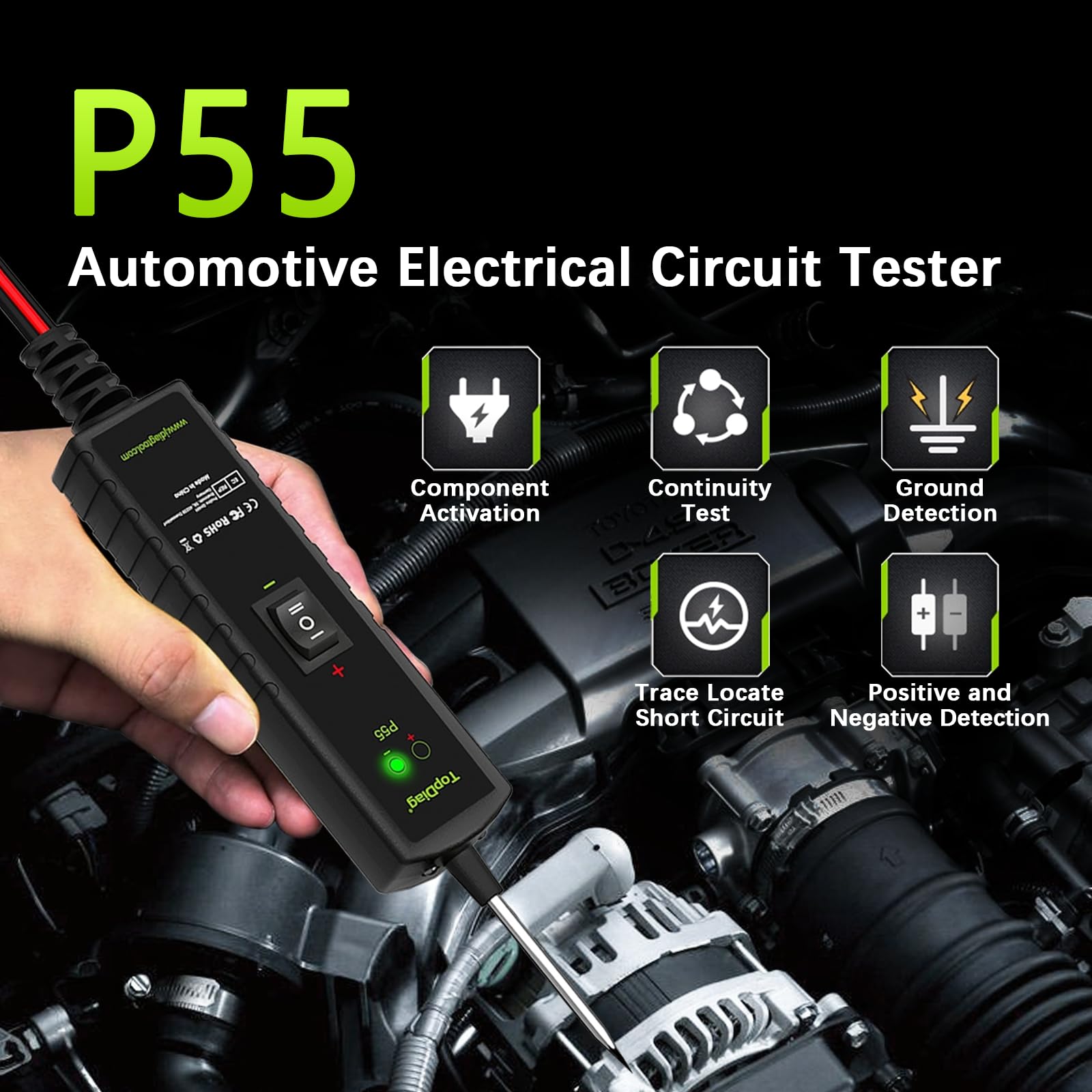 12V-24V P55 Electrical Circuit Tester - Continuity Test, Trailer Light Tester & Short Circuit Locator with Overload Protection | Perfect for Automotive, RV & Electrical System Diagnostics