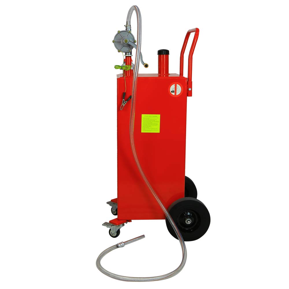 AutoForever 30 Gallon Portable Gas Caddy - Heavy Duty Fuel Transfer Tank for Gasoline & Diesel - Rotary Hand Pump & 4-Wheel Design - Ideal for Cars, Trucks, ATVs, Mowers, Tractors & Farm Equipment (Red) - Perfect for Emergency Fuel Storage, Construction Sites & Off-Road Adventures