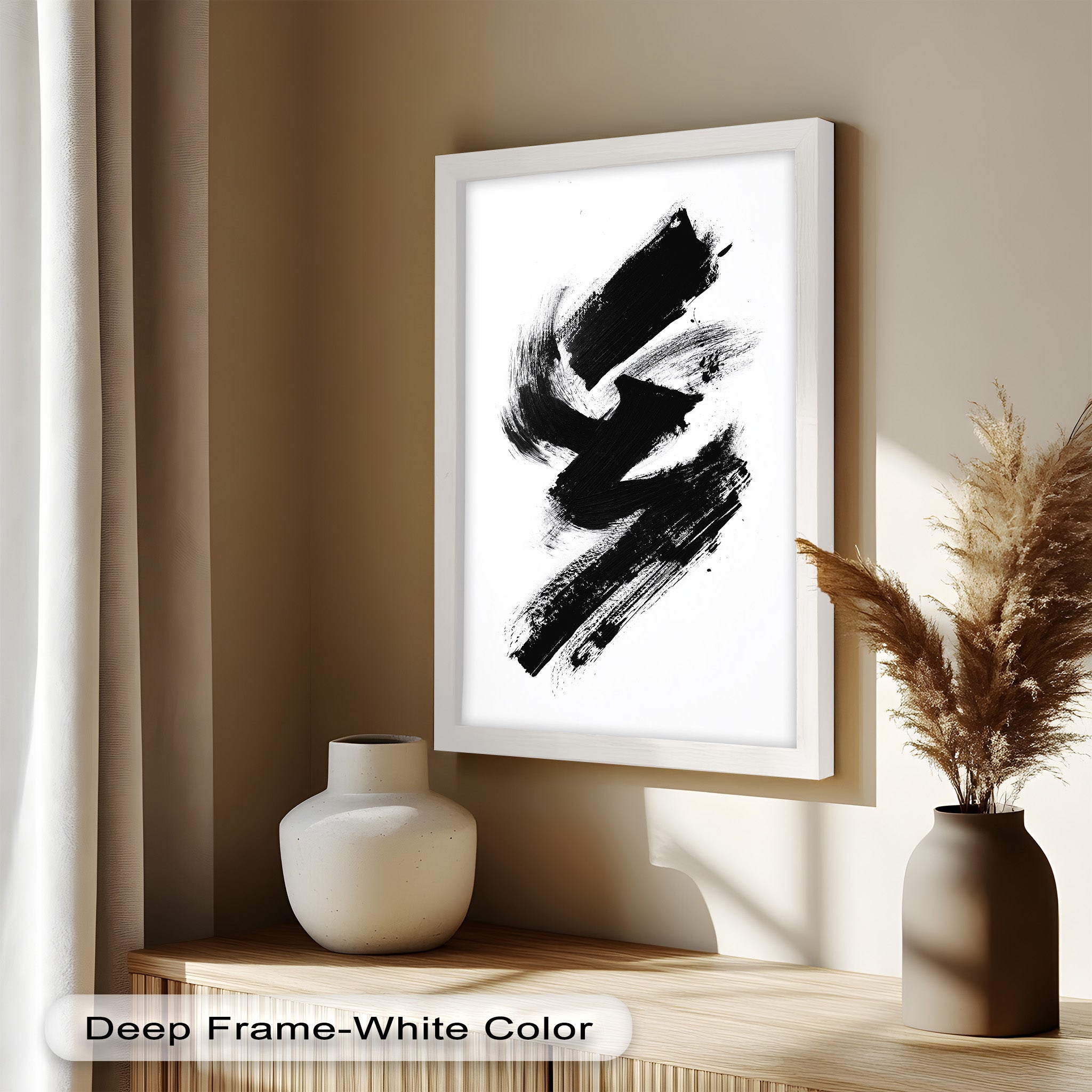 Black Brushstroke Abstract Oil Painting - Modern Wall Art for Living Room, Bedroom & Office Decor