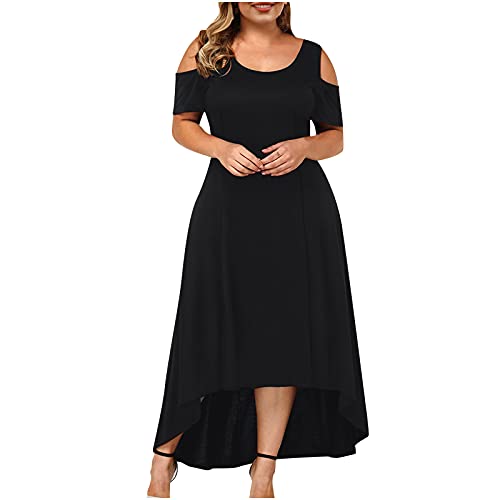 JEGULV Women's Plus Size Maxi Dresses - Elegant Cold Shoulder Wedding Guest Dress with High Low Hem | Semi Formal Long Dress for Parties, Evening Events & Special Occasions