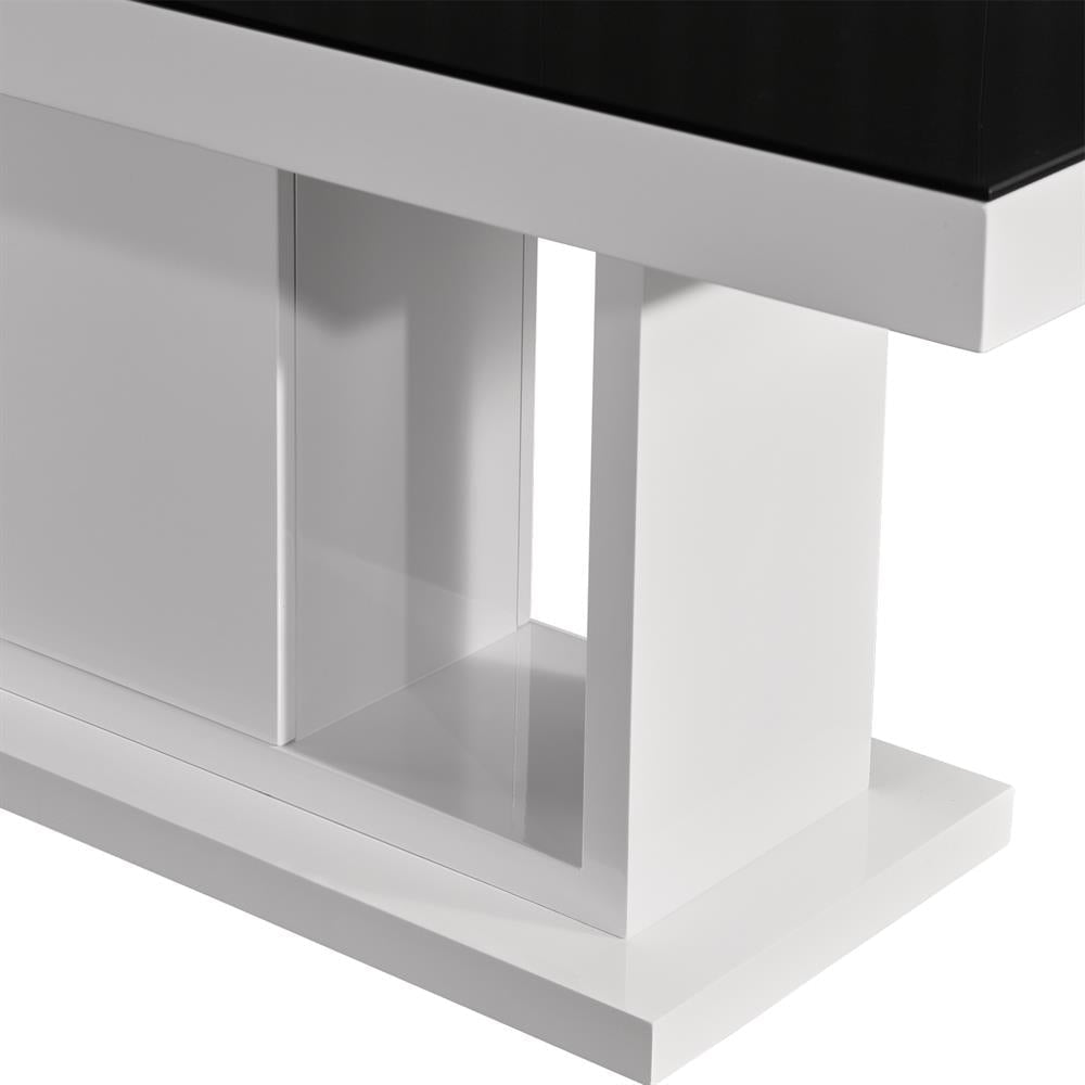 7-Piece Dining Set - Rectangular High Gloss MDF Table & 6 White Chairs with Wooden Base (Black & White) - Perfect for Small Spaces, Apartments & Modern Kitchens
