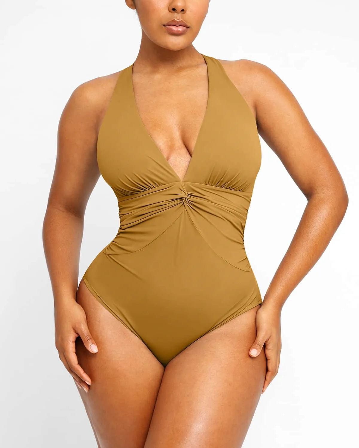 Smart Sculpt Ruched Twist Front Shaping Swimsuit - Slimming One Piece Bathing Suit for Women - Perfect for Beach Vacations, Pool Parties & Summer Getaways