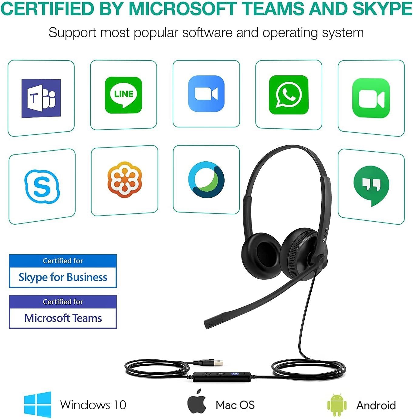 Yealink UH34 USB Wired Headset with Noise Cancelling Mic - Dual/Mono Mode for Office, Call Center & Remote Work | PC, Laptop & VoIP Compatible