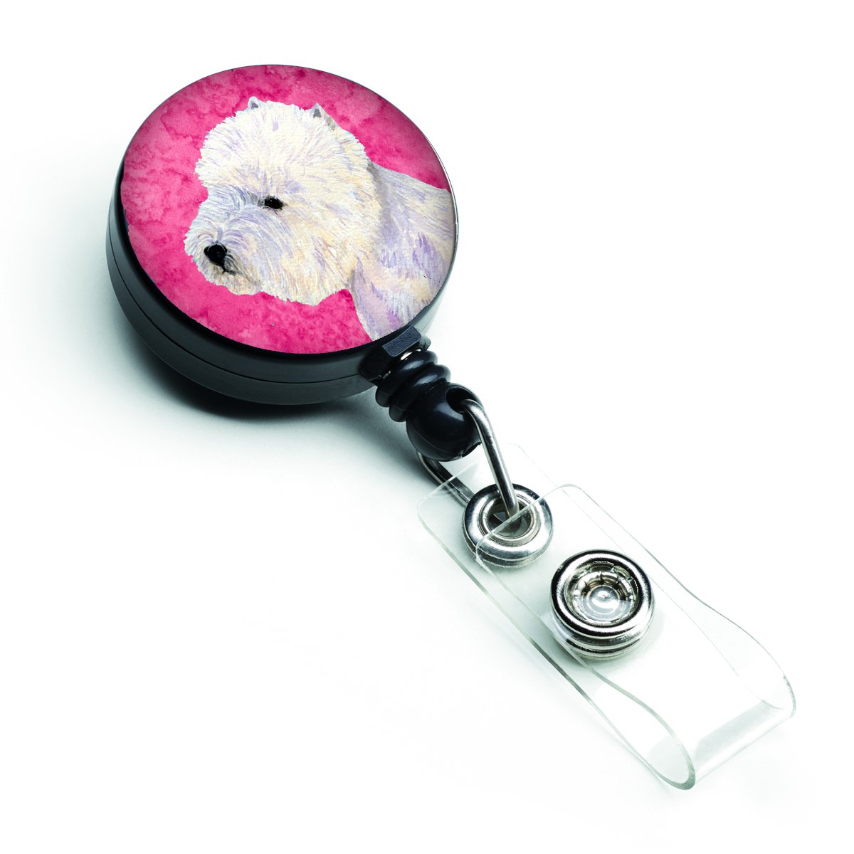 Pink Westie Retractable Badge Reel - Cute Dog Design ID Holder for Nurses, Teachers & Healthcare Workers - Perfect for Hospitals, Schools & Offices