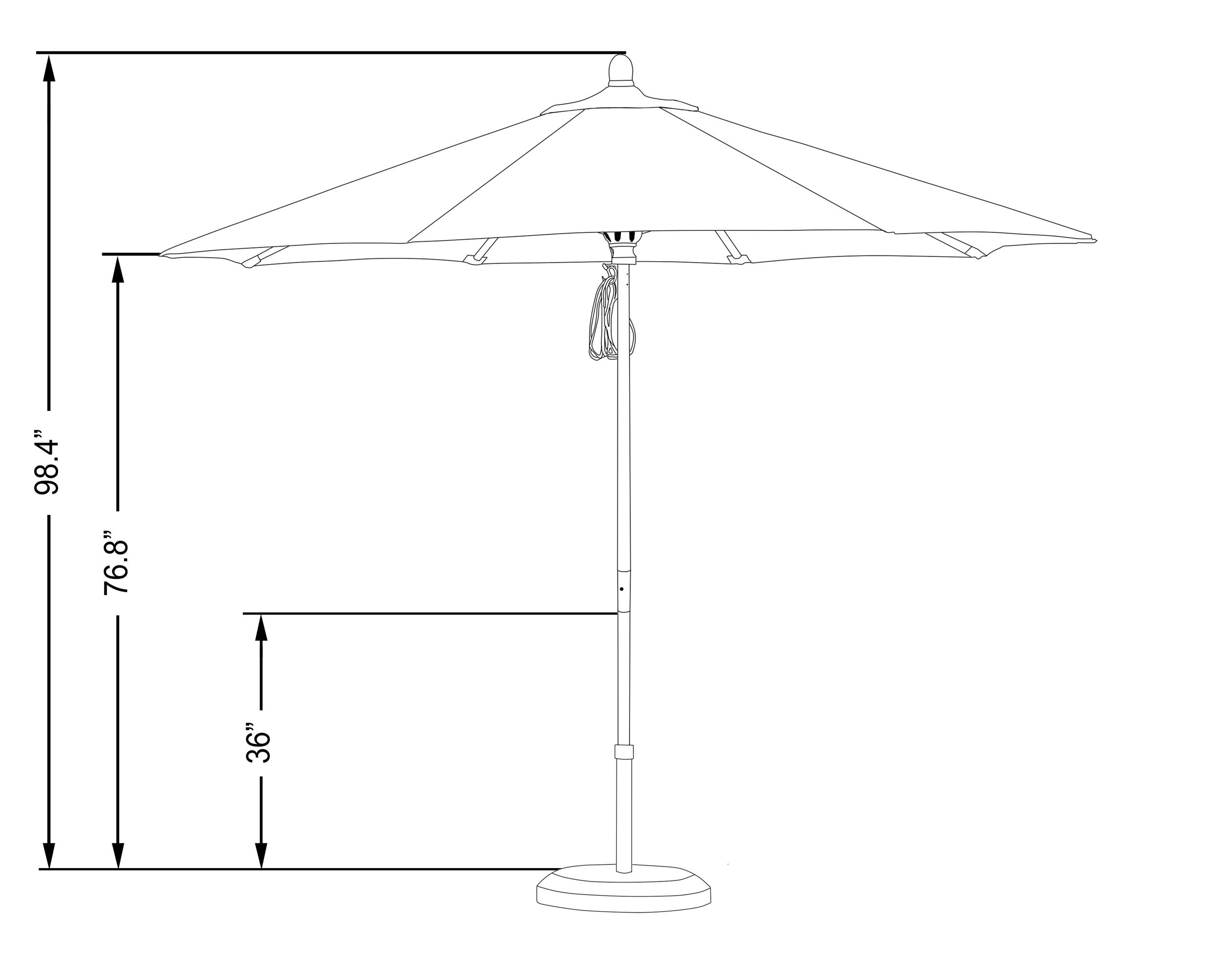 9' Round Hardwood Market Umbrella - Stainless Steel Push Open for Patio & Outdoor Dining