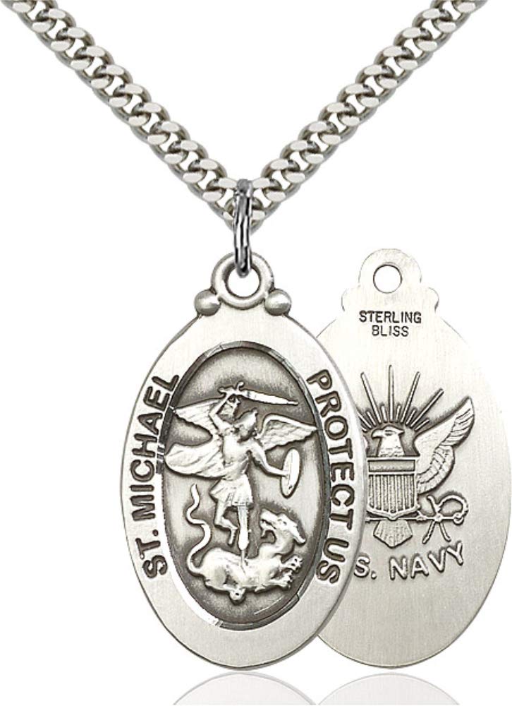 St. Michael Navy Medal for Men - Sterling Silver Religious Pendant - Handcrafted in USA - Perfect for Military Gifts & Faith-Based Jewelry